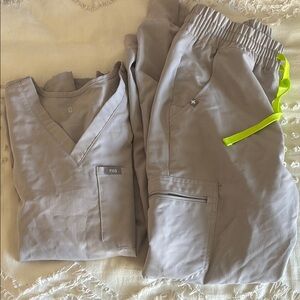 Figs Slate Grey Scrub Set with Neon Accent